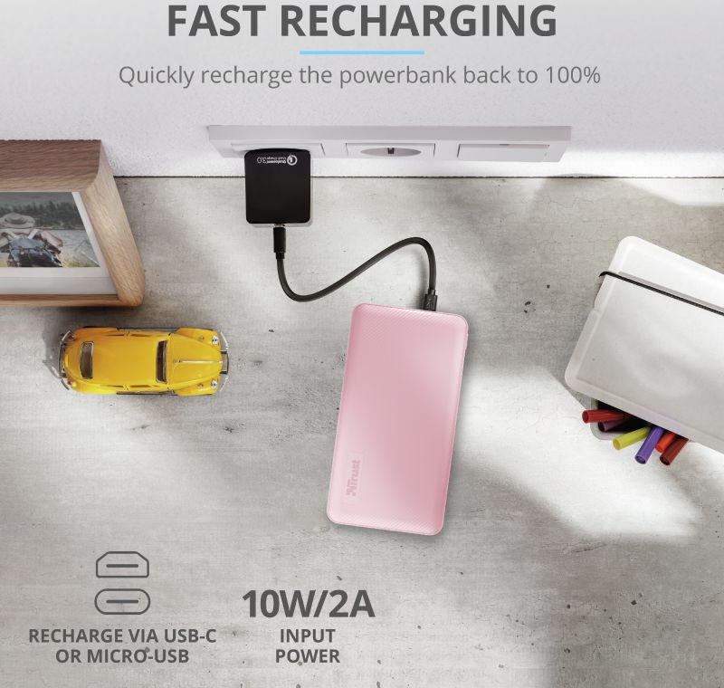 Trust Primo Ultra Dunne USB-C PowerBank 10.000 mAh Roze afbeelding 11