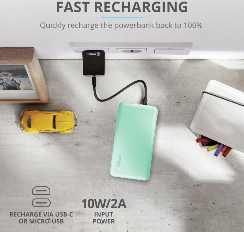 Trust Primo Ultra Dunne USB-C PowerBank 10.000 mAh Mint Groen afbeelding 11