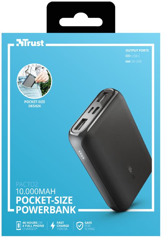Trust Pacto2 Pocket-Size Fast Charge Powerbank 10.000 mAh Zwart afbeelding 15