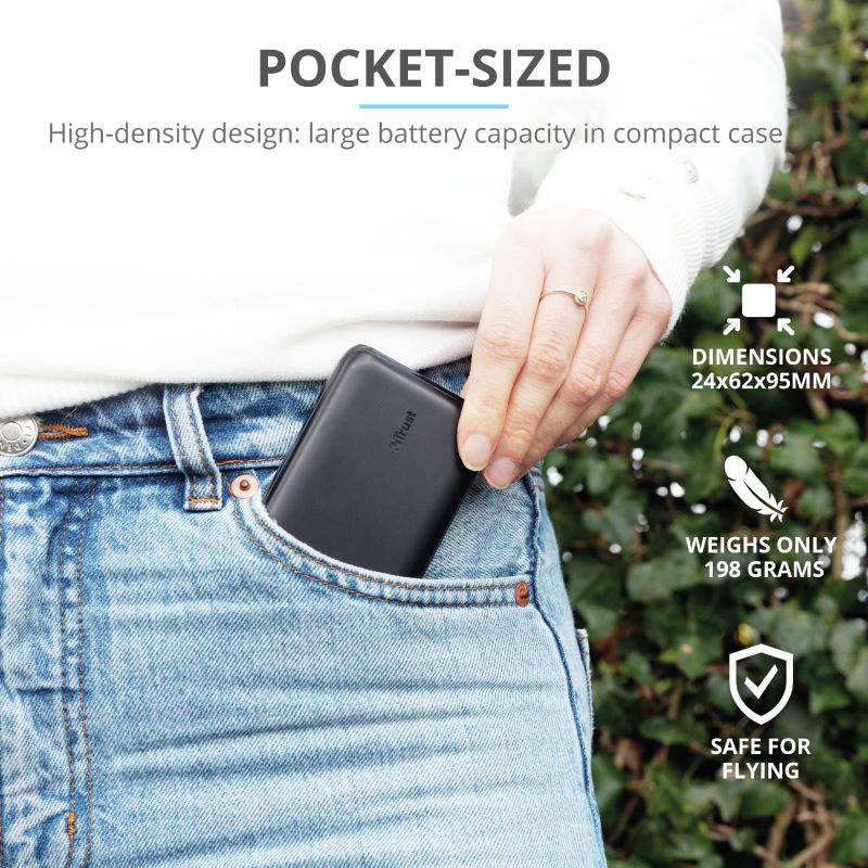 Trust Pacto2 Pocket-Size Fast Charge Powerbank 10.000 mAh Zwart afbeelding 4