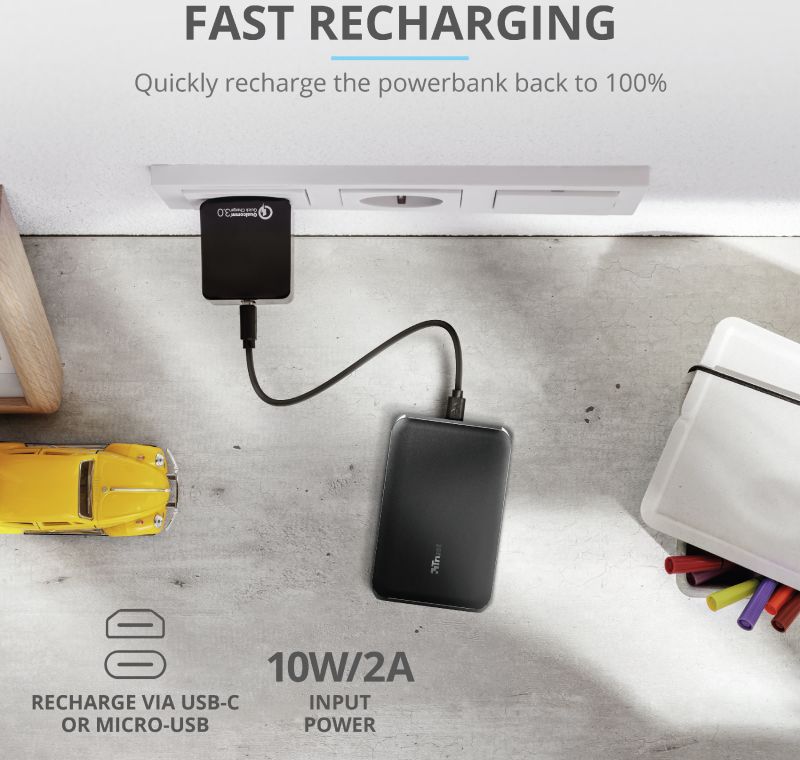 Trust Pacto2 Pocket-Size Fast Charge Powerbank 10.000 mAh Zwart afbeelding 9