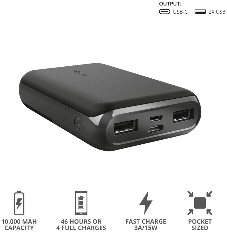 Trust Pacto2 Pocket-Size Fast Charge Powerbank 10.000 mAh Zwart afbeelding 10