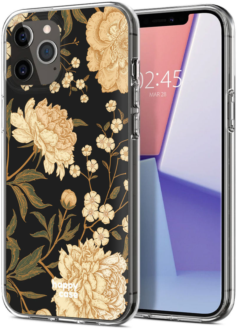 HappyCase iPhone 12 / 12 Pro Hoesje Flexibel TPU Gele Rozen Print afbeelding 2