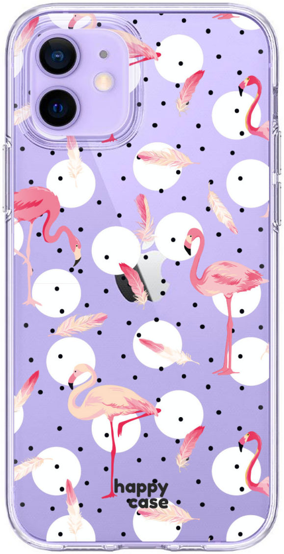 HappyCase iPhone 12 / 12 Pro Hoesje Flexibel TPU Flamingo Print afbeelding 1