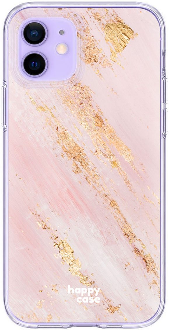 HappyCase iPhone 12 / 12 Pro Hoesje Flexibel TPU Pink Marmer Print afbeelding 1