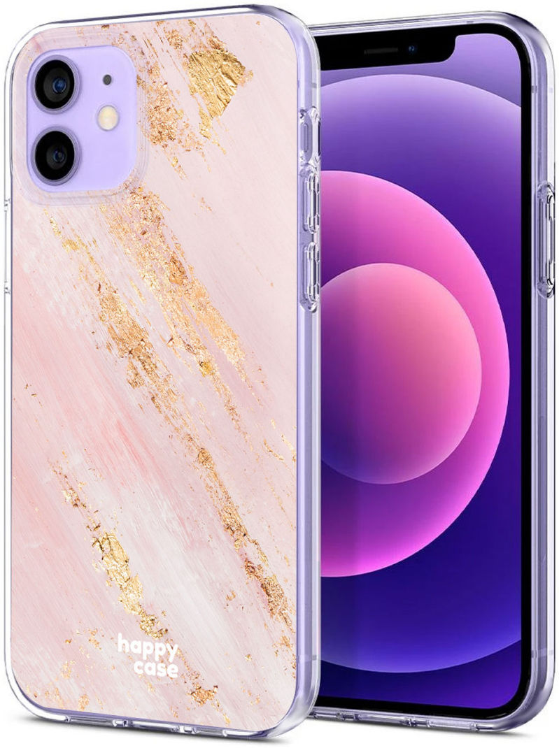 HappyCase iPhone 12 / 12 Pro Hoesje Flexibel TPU Pink Marmer Print afbeelding 2