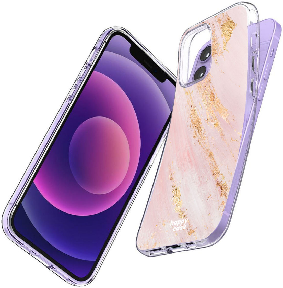 HappyCase iPhone 12 / 12 Pro Hoesje Flexibel TPU Pink Marmer Print afbeelding 7