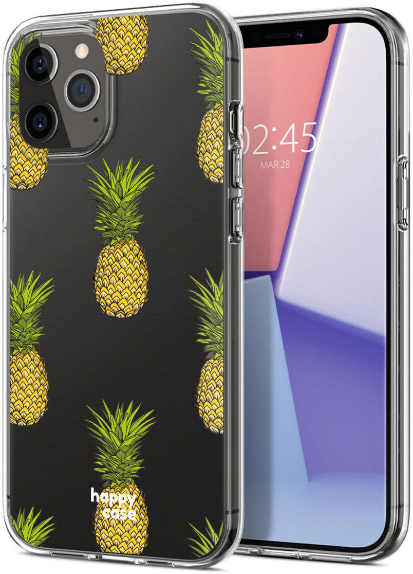 HappyCase iPhone 12 / 12 Pro Hoesje Flexibel TPU Ananas Print afbeelding 2