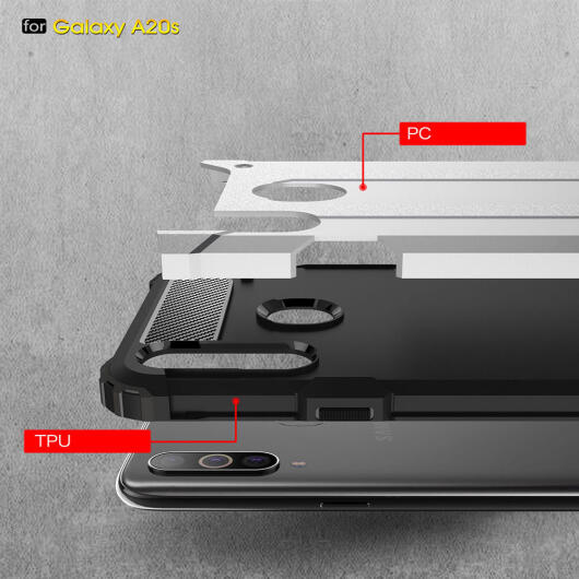 Samsung Galaxy A20s Hoesje Shock Proof Hybride Back Cover Zwart afbeelding 5
