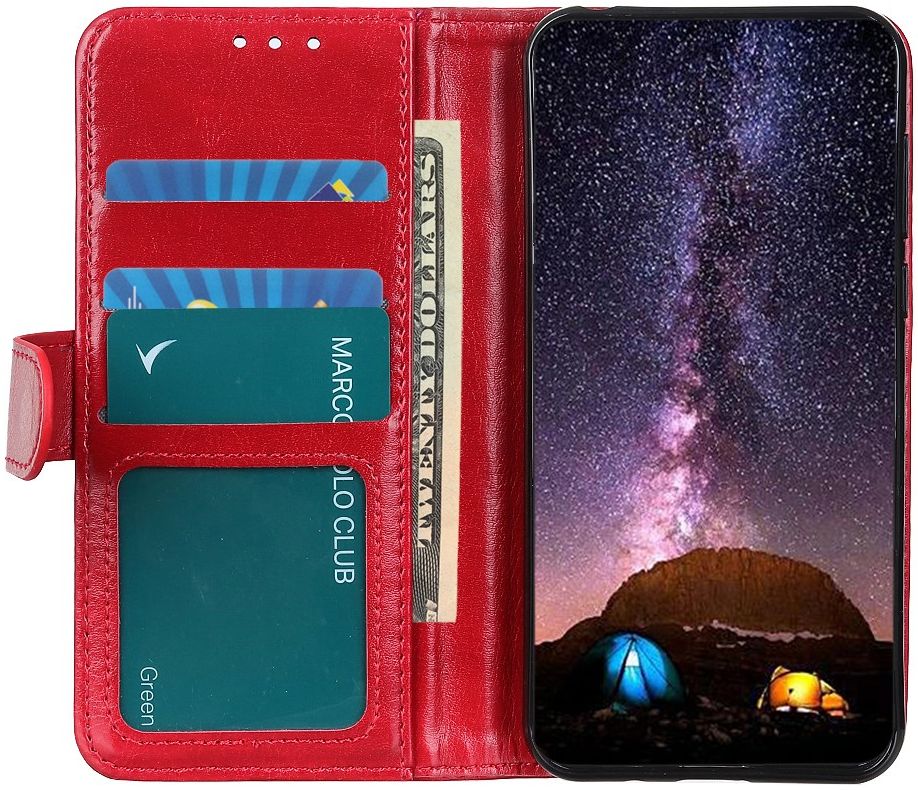 Google Pixel 5 Kunstleer Portemonnee Stand Hoesje Rood afbeelding 1