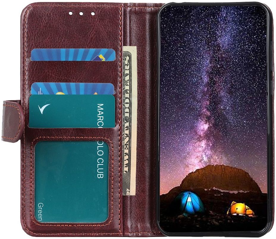 Google Pixel 5 Kunstleer Portemonnee Stand Hoesje Bruin afbeelding 1