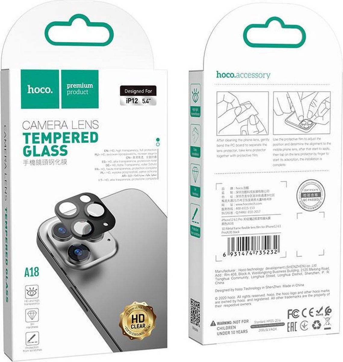 Hoco Tempered Glass Apple iPhone 12 Mini Camera Lens Protector afbeelding 3
