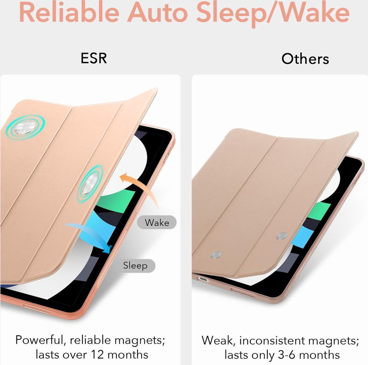 ESR Rebound iPad Air 2020 / 2022 Hoes Tri-Fold Book Case Rose Gold afbeelding 4