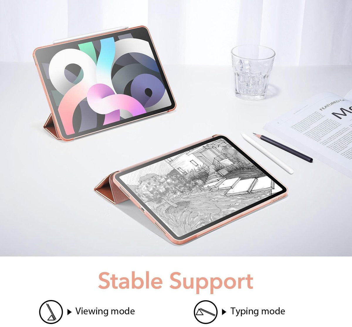 ESR Rebound iPad Air 2020 / 2022 Hoes Tri-Fold Book Case Rose Gold afbeelding 6