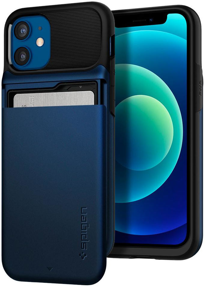 Spigen Slim Armor Kaarthouder Hoesje Apple iPhone 12 Mini Blauw afbeelding 1