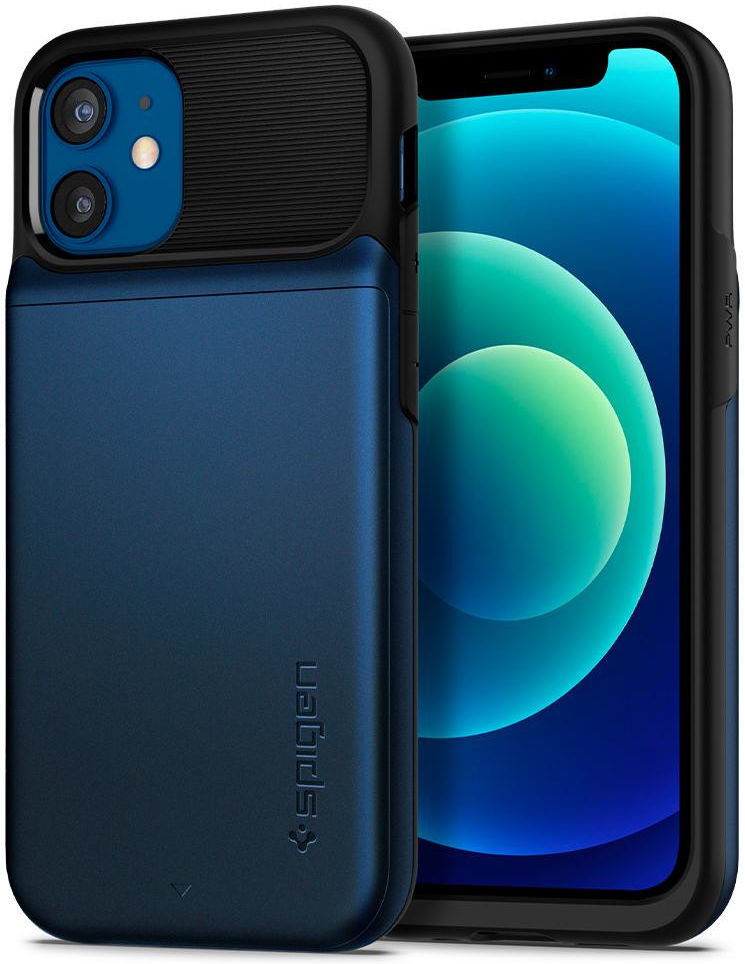 Spigen Slim Armor Kaarthouder Hoesje Apple iPhone 12 Mini Blauw afbeelding 2