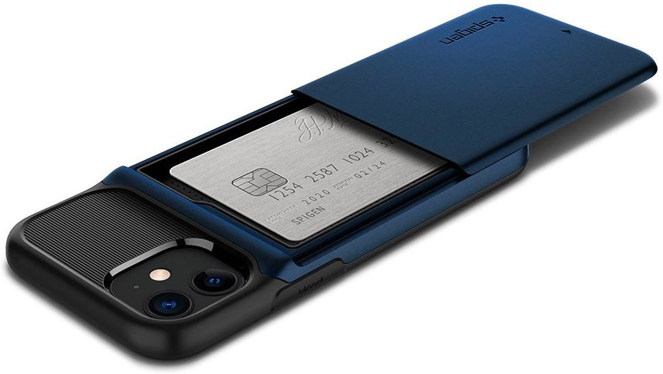 Spigen Slim Armor Kaarthouder Hoesje Apple iPhone 12 Mini Blauw afbeelding 4