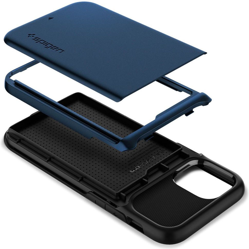 Spigen Slim Armor Kaarthouder Hoesje Apple iPhone 12 Mini Blauw afbeelding 5