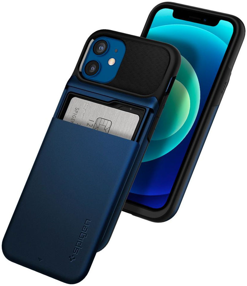 Spigen Slim Armor Kaarthouder Hoesje Apple iPhone 12 Mini Blauw afbeelding 6