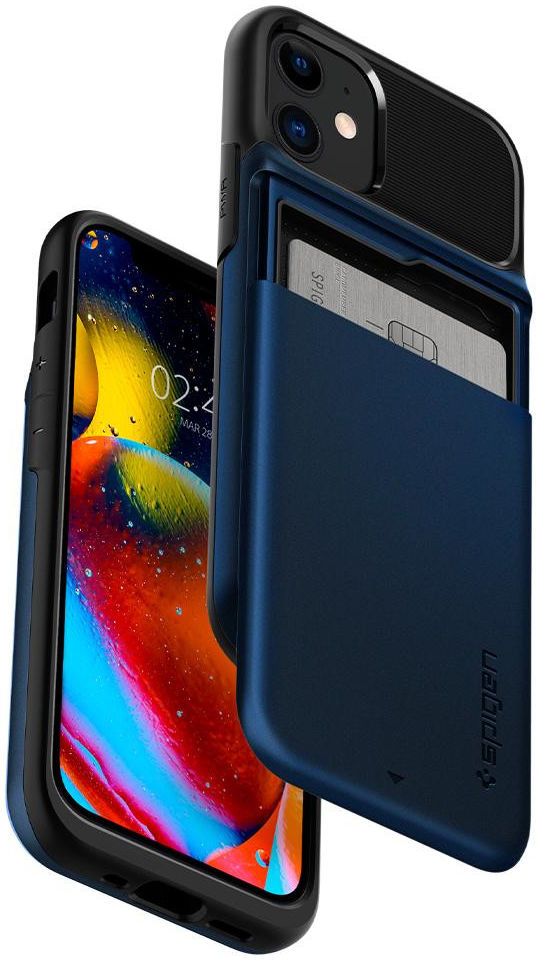 Spigen Slim Armor Kaarthouder Hoesje Apple iPhone 12 Mini Blauw afbeelding 7