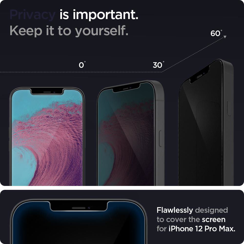 Spigen EZ Fit iPhone 12 Pro Max Privacy Glass Screenprotector (2-Pack) afbeelding 4