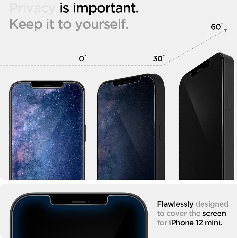 Spigen EZ Fit iPhone 12 Mini Privacy Glass Screenprotector (2-Pack) afbeelding 4