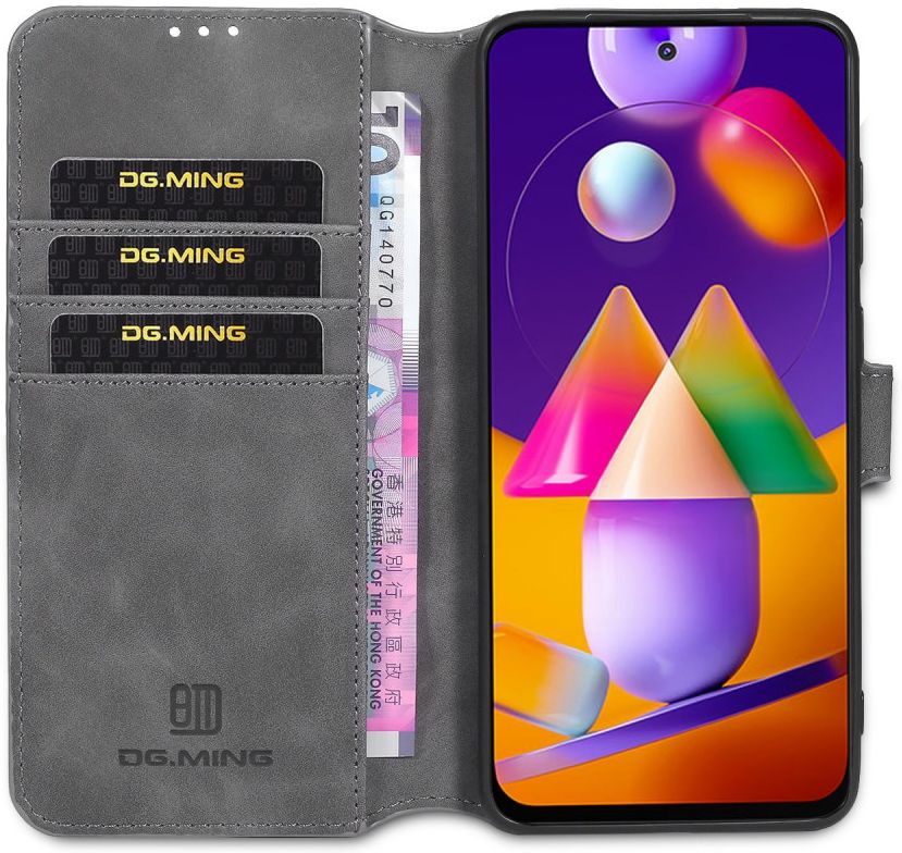 DG Ming Samsung Galaxy M31s Retro Portemonnee Hoesje Grijs afbeelding 2