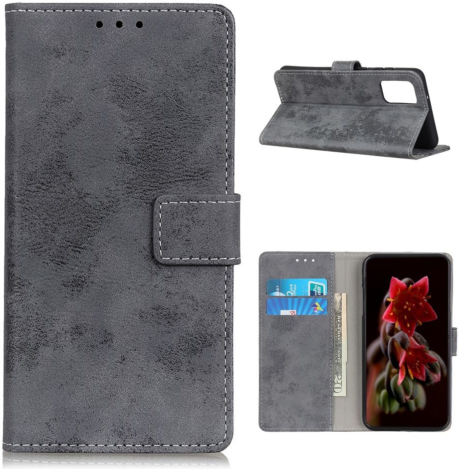 Xiaomi Mi 10T (Pro) Hoesje Retro Wallet Stand Kunst Leer Grijs afbeelding 4