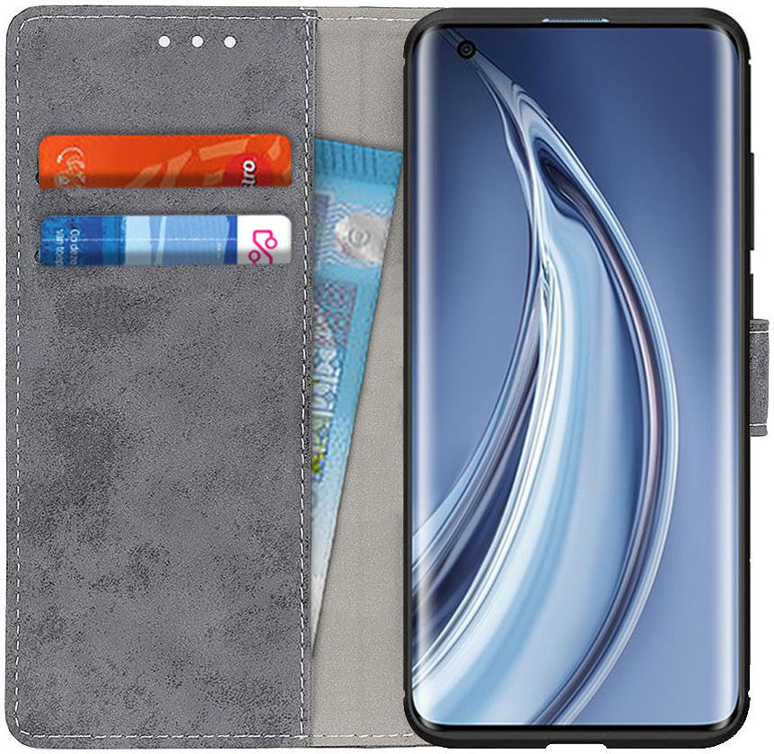 Xiaomi Mi 10T (Pro) Hoesje Retro Wallet Stand Kunst Leer Grijs afbeelding 1