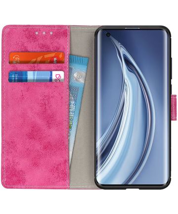 Xiaomi Mi 10T (Pro) Hoesje Retro Wallet Stand Kunst Leer Roze Hoesjes