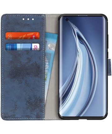 Xiaomi Mi 10T (Pro) Hoesje Retro Wallet Stand Kunst Leer Blauw Hoesjes