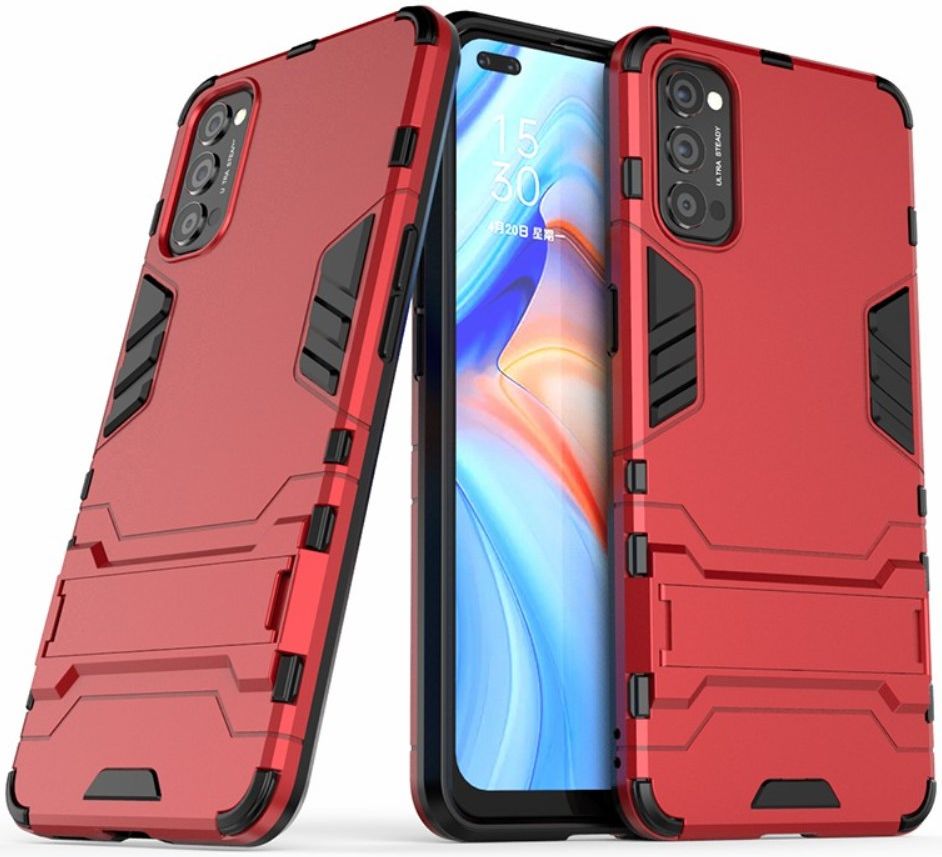 Oppo Reno 4 5G Hoesje Shock Proof Back Cover Met Kickstand Rood afbeelding 2