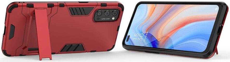 Oppo Reno 4 5G Hoesje Shock Proof Back Cover Met Kickstand Rood afbeelding 4