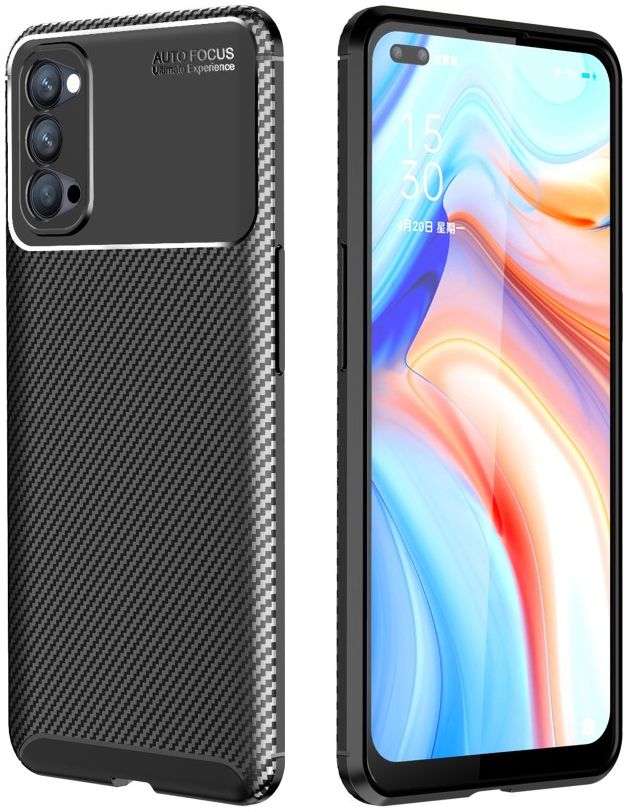 Oppo Reno 4 5G Hoesje Siliconen Carbon Back Cover Zwart afbeelding 1