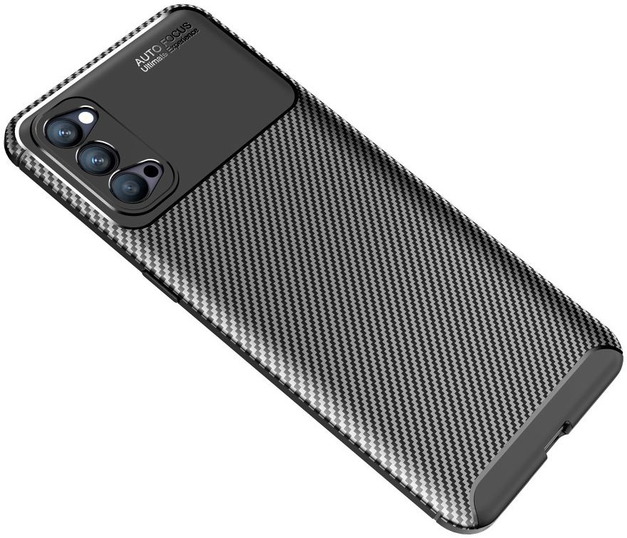 Oppo Reno 4 5G Hoesje Siliconen Carbon Back Cover Zwart afbeelding 2