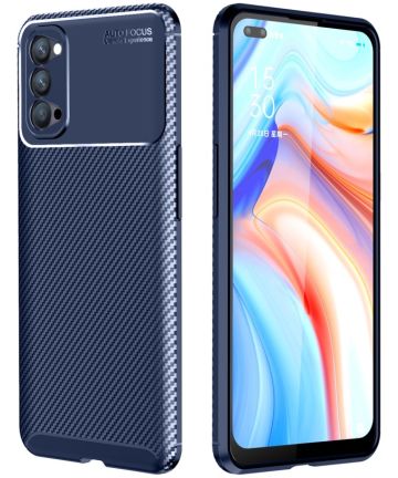 Oppo Reno 4 5G Hoesje Siliconen Carbon Back Cover Blauw Hoesjes