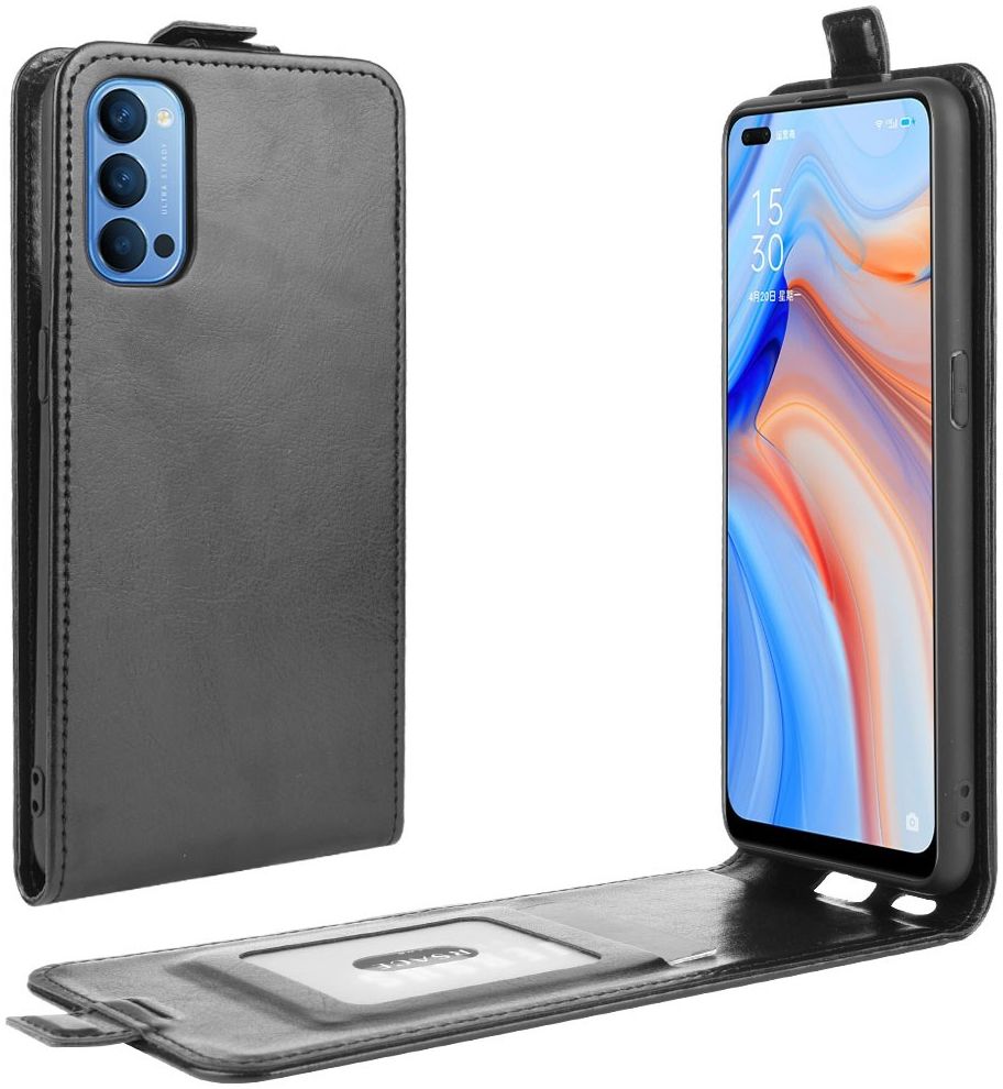 Oppo Reno 4 5G Hoesje Verticale Flip Case Crazy Horse Zwart afbeelding 2
