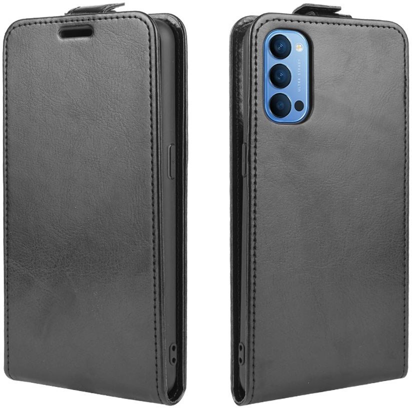 Oppo Reno 4 5G Hoesje Verticale Flip Case Crazy Horse Zwart afbeelding 3