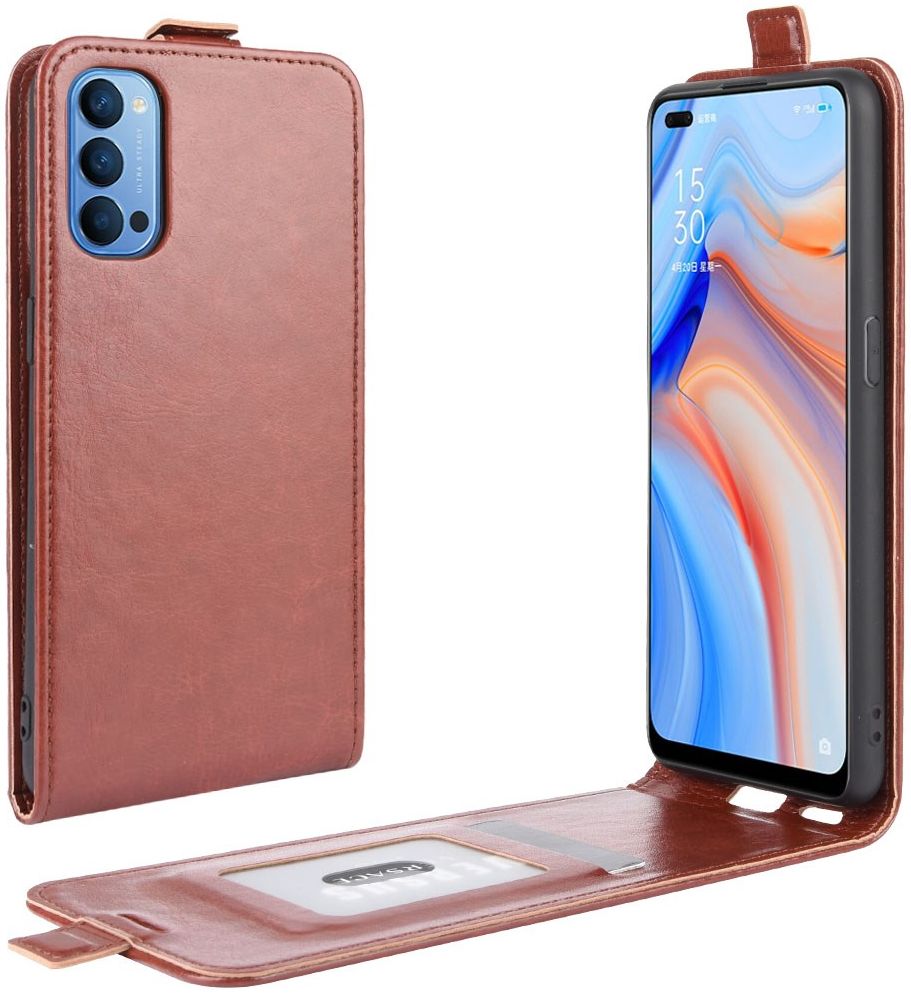 Oppo Reno 4 5G Hoesje Verticale Flip Case Crazy Horse Bruin afbeelding 2
