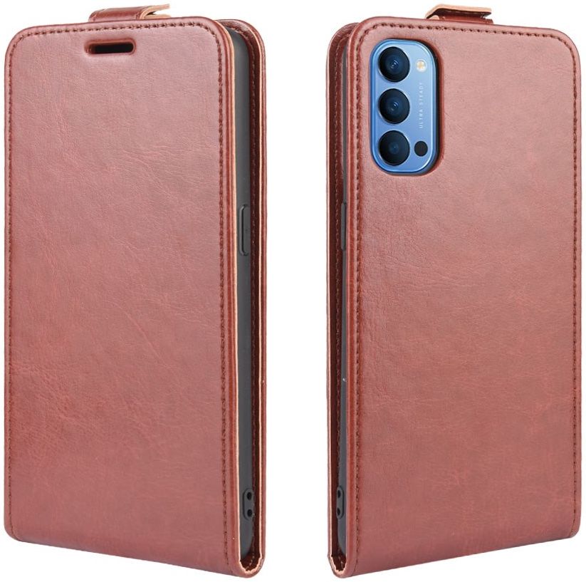 Oppo Reno 4 5G Hoesje Verticale Flip Case Crazy Horse Bruin afbeelding 3