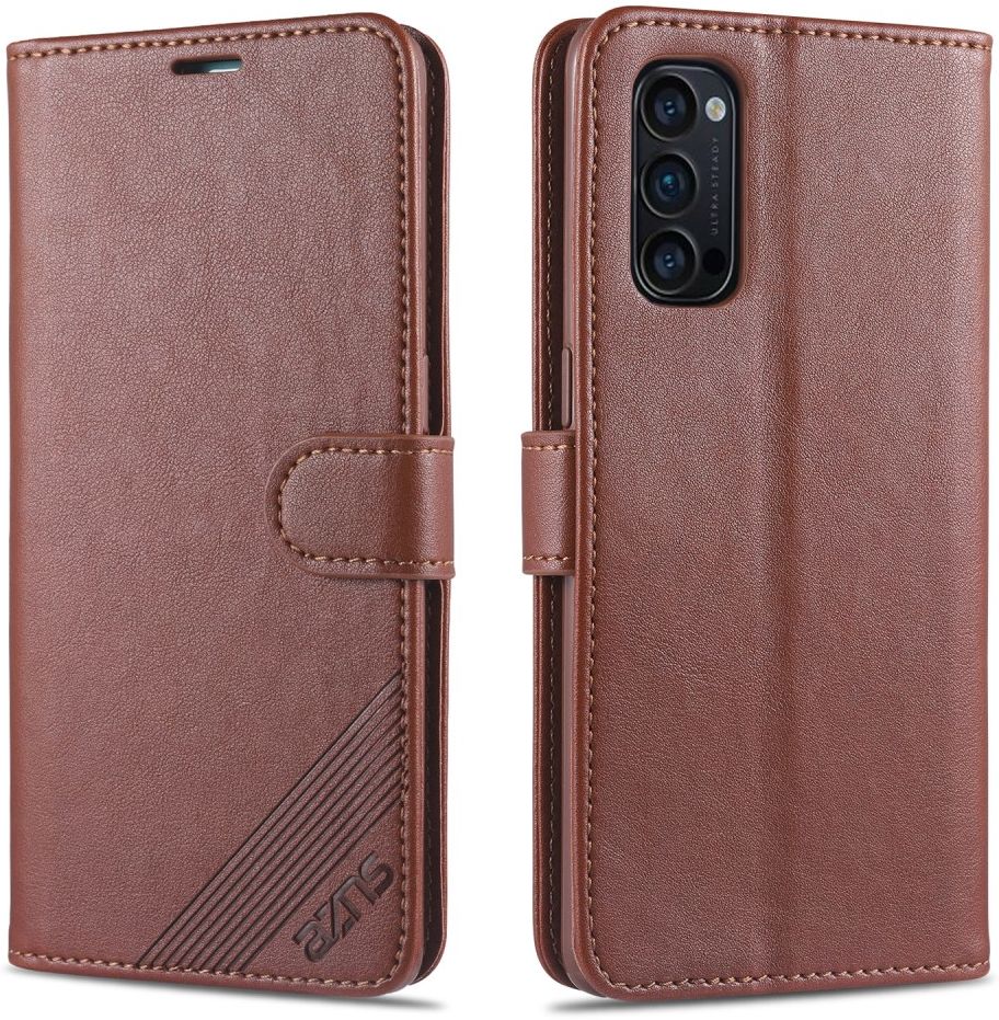 AZNS Oppo Reno 4 5G Portemonnee Stand Hoesje Bruin afbeelding 1