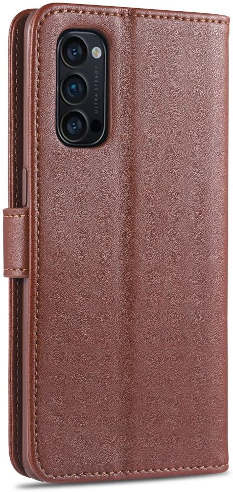 AZNS Oppo Reno 4 5G Portemonnee Stand Hoesje Bruin afbeelding 4