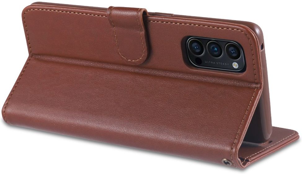 AZNS Oppo Reno 4 5G Portemonnee Stand Hoesje Bruin afbeelding 7
