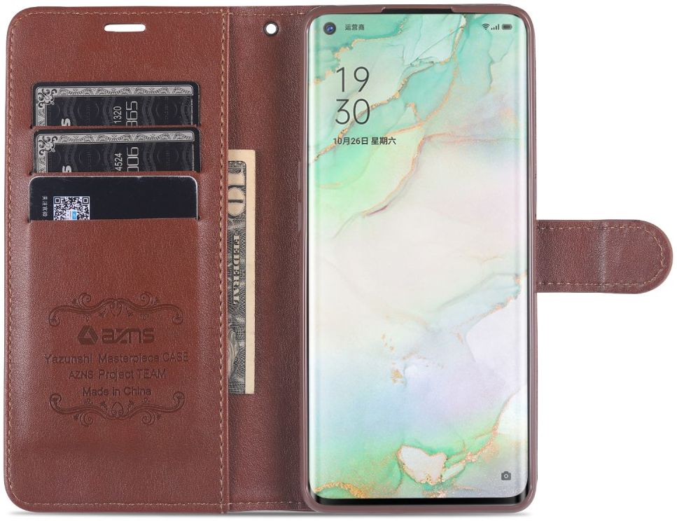 AZNS Oppo Reno 4 5G Portemonnee Stand Hoesje Bruin afbeelding 9