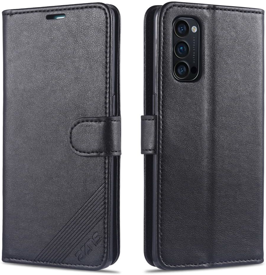 AZNS Oppo Reno 4 5G Portemonnee Stand Hoesje Zwart afbeelding 1