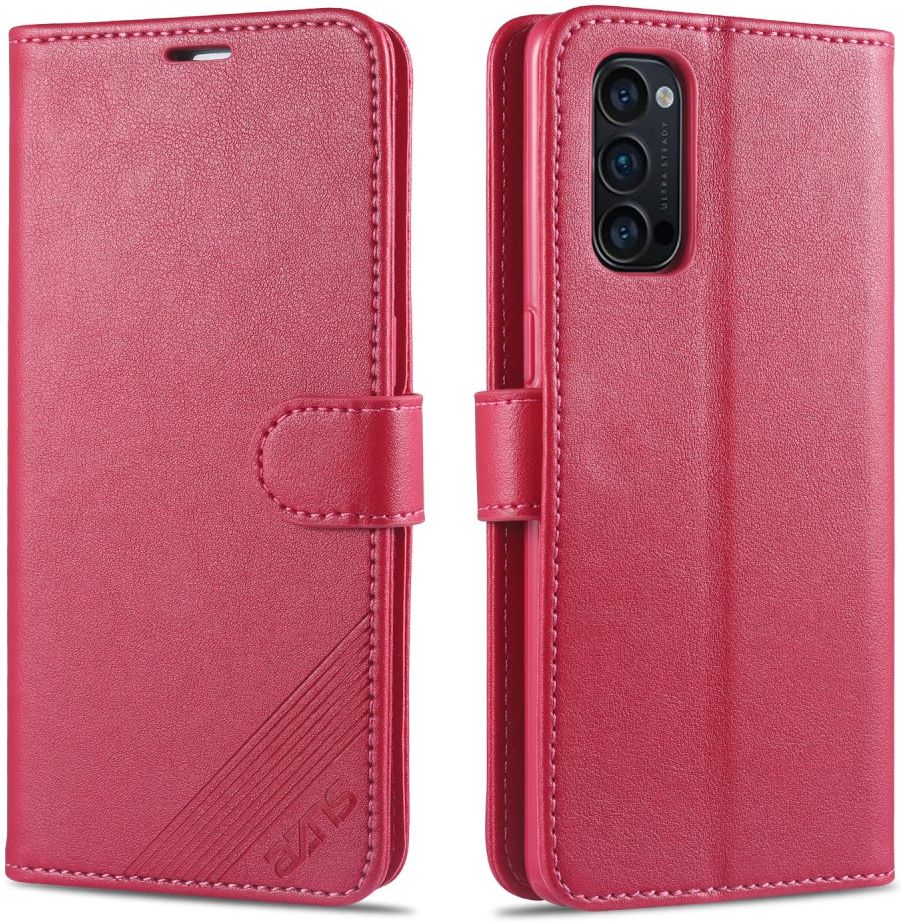 AZNS Oppo Reno 4 5G Portemonnee Stand Hoesje Rood afbeelding 1