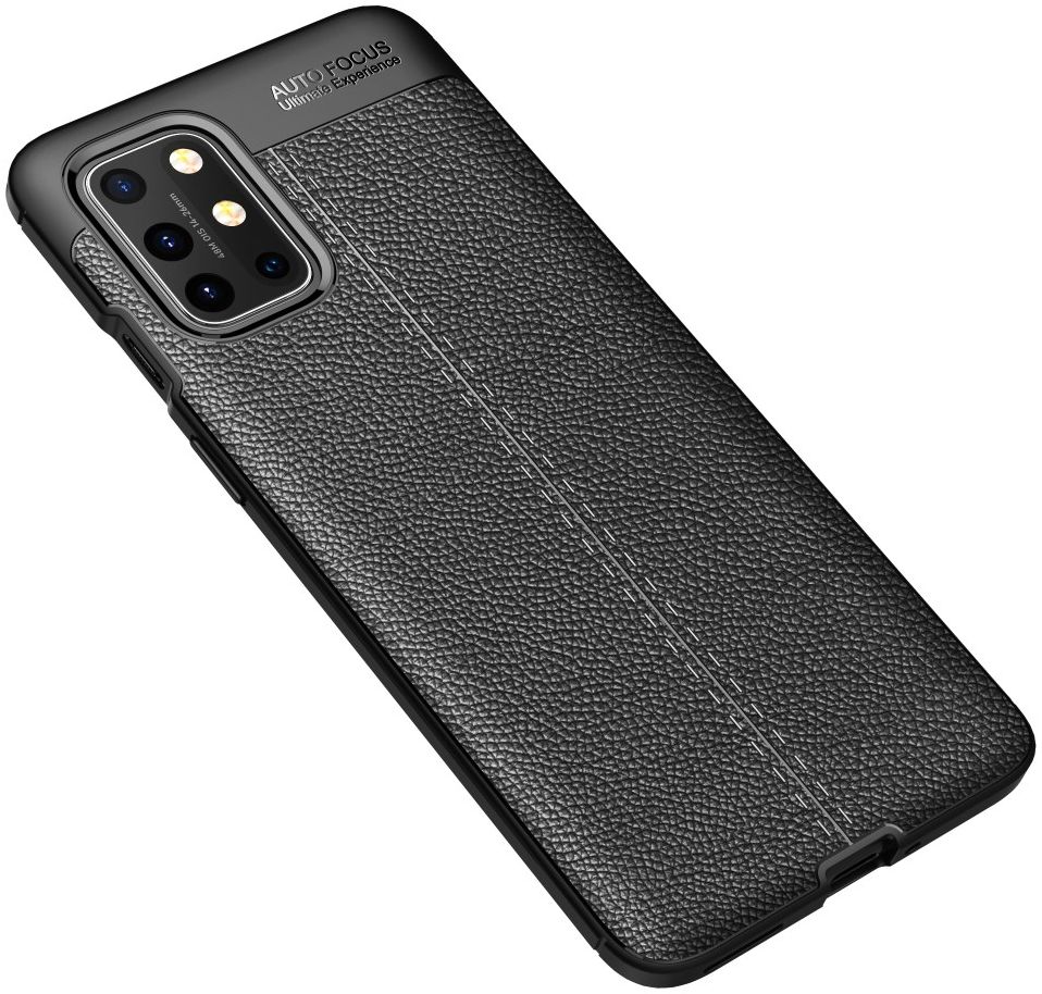 OnePlus 8T Litchi Hoesje TPU met Leren Textuur Zwart afbeelding 2