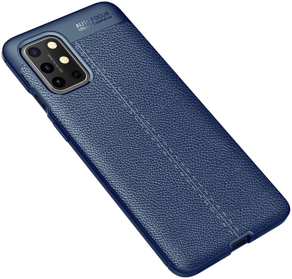 OnePlus 8T Litchi Hoesje TPU met Leren Textuur Blauw afbeelding 2