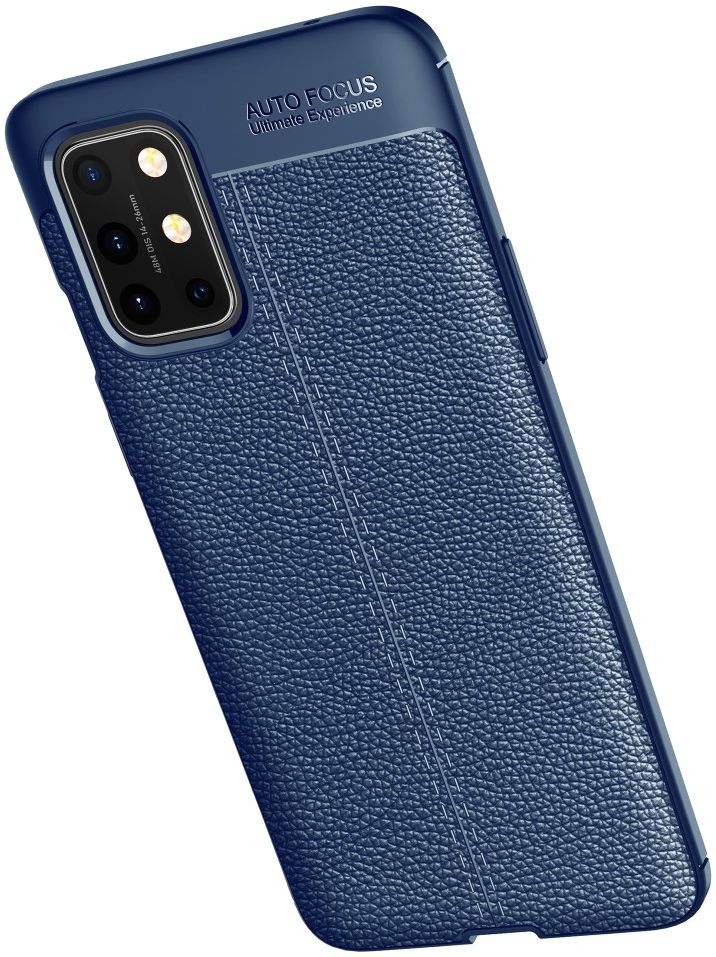OnePlus 8T Litchi Hoesje TPU met Leren Textuur Blauw afbeelding 3