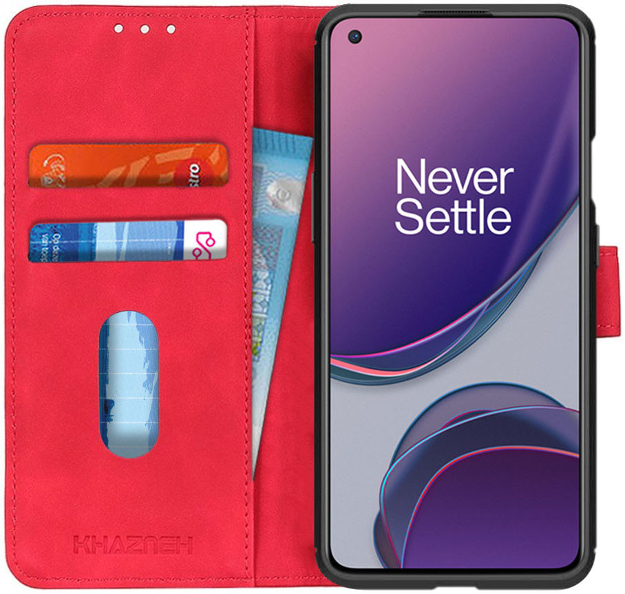 OnePlus 8T Hoesje Retro Wallet Book Case Rood afbeelding 1